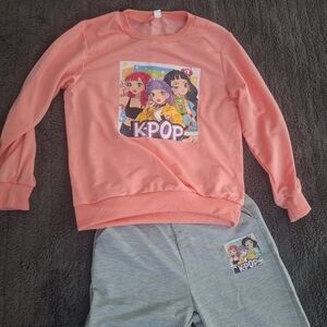 Peach K-Pop Graphic Sweatshirt Set